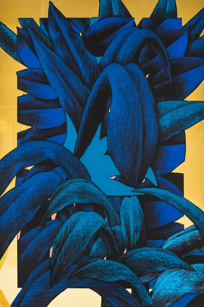 Abstract blue plant with golden background.