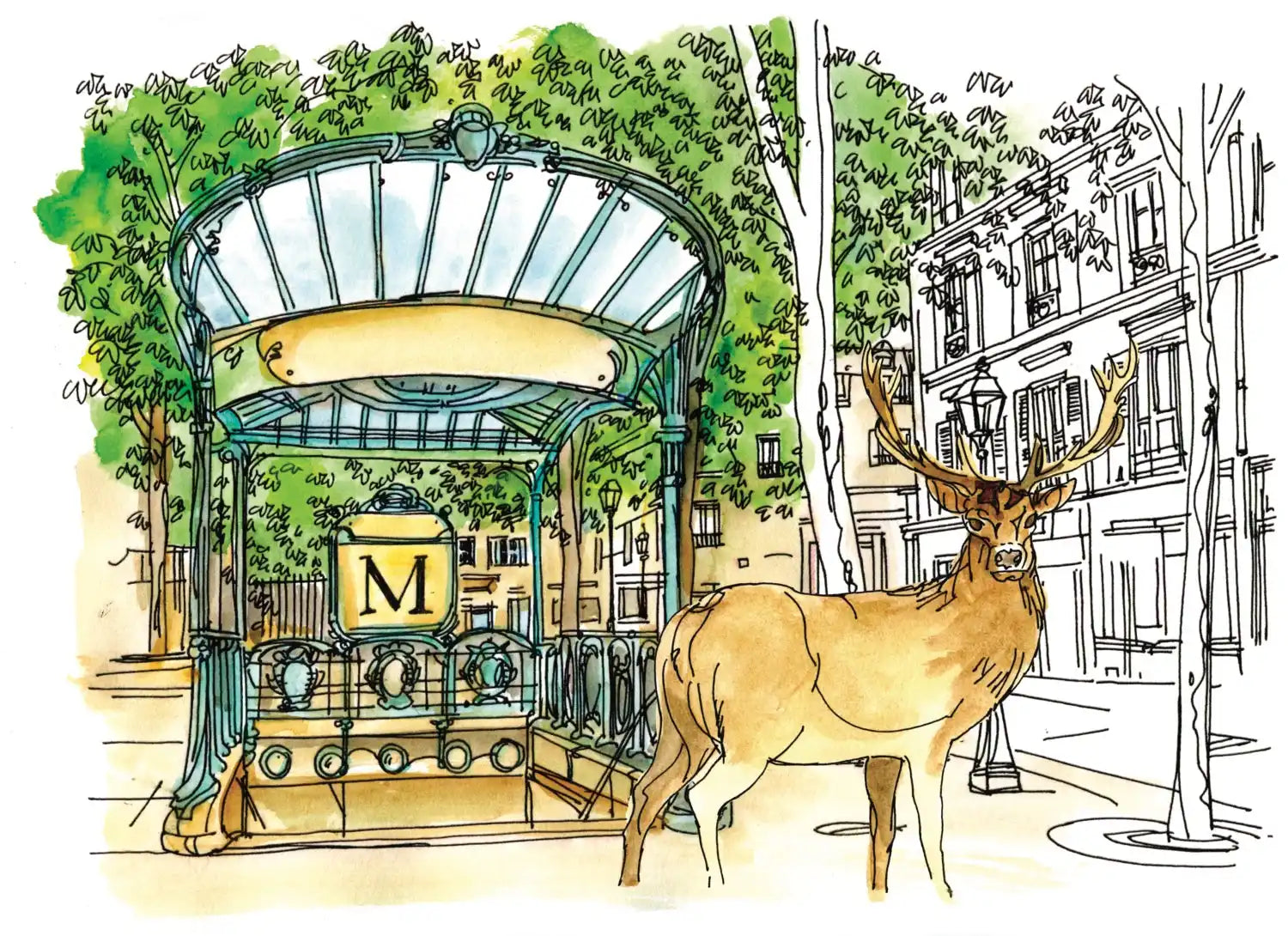 Parisian metro entrance with a deer.